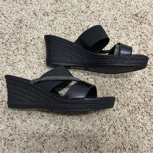 Mariella wedge sandals womens 9.5 rhinestones made in Italy shoes strappy NEW